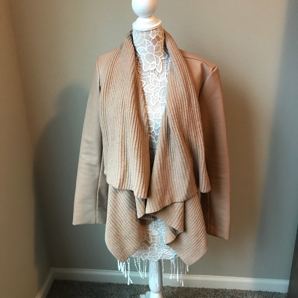 Cream Sweater/Leather Coat